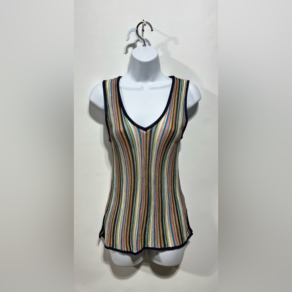 Ecru Multicolor‎ Striped V-Neck 100% Rayon Top Women’s Size XS